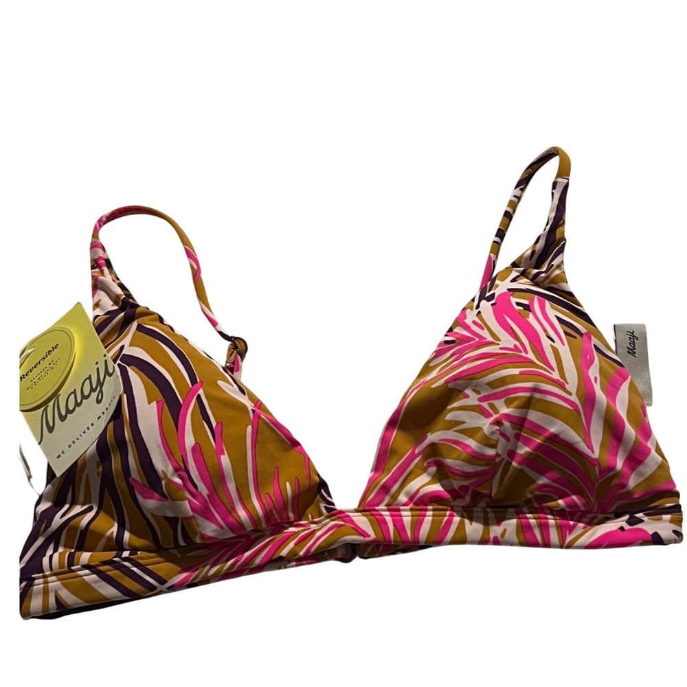 Maaji Bikini Top Womens XL Pink Multi New Reversible Leopard Tropical
